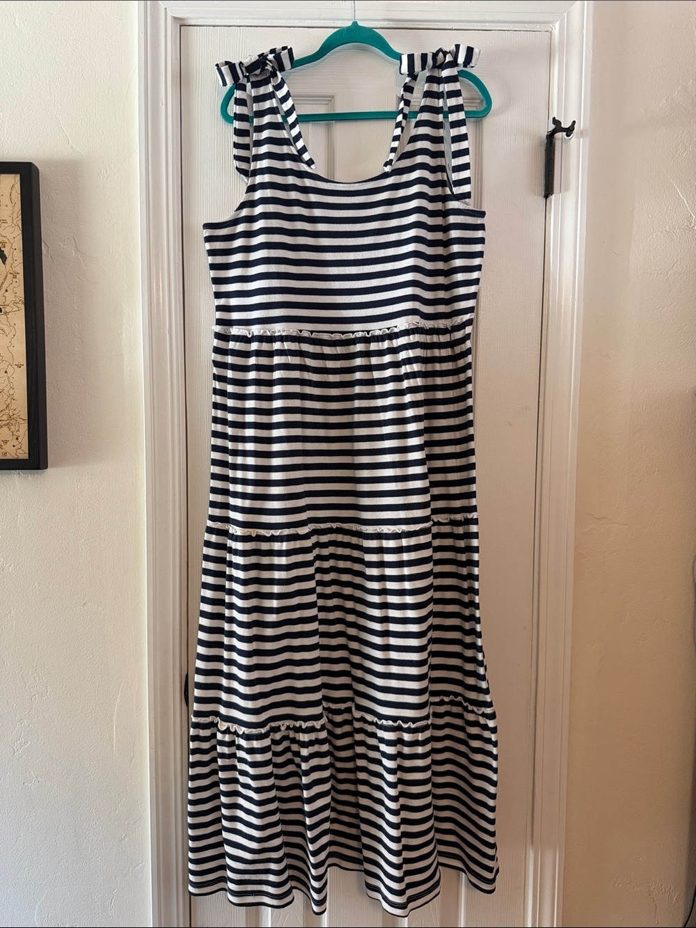 Striped Tie-Shoulder Maxi Dress - Navy & White